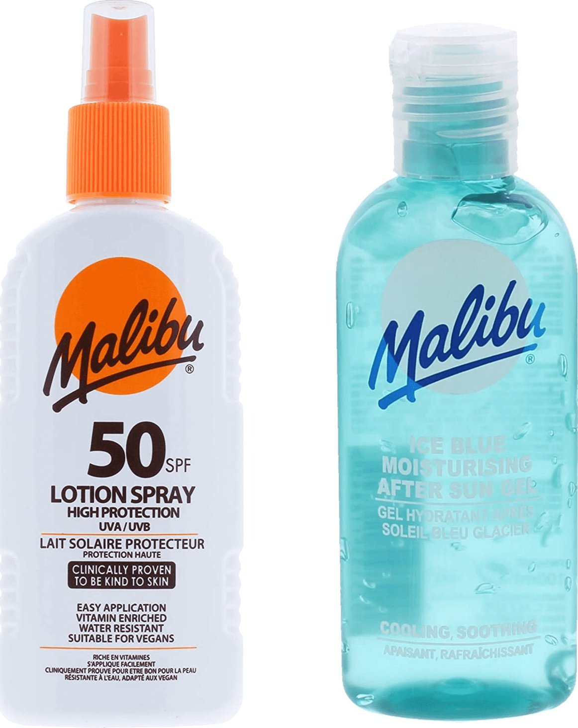 Malibu Malibu SPF50 Wodoodporny Spray 200ml + Żel Po Opalaniu 100ml