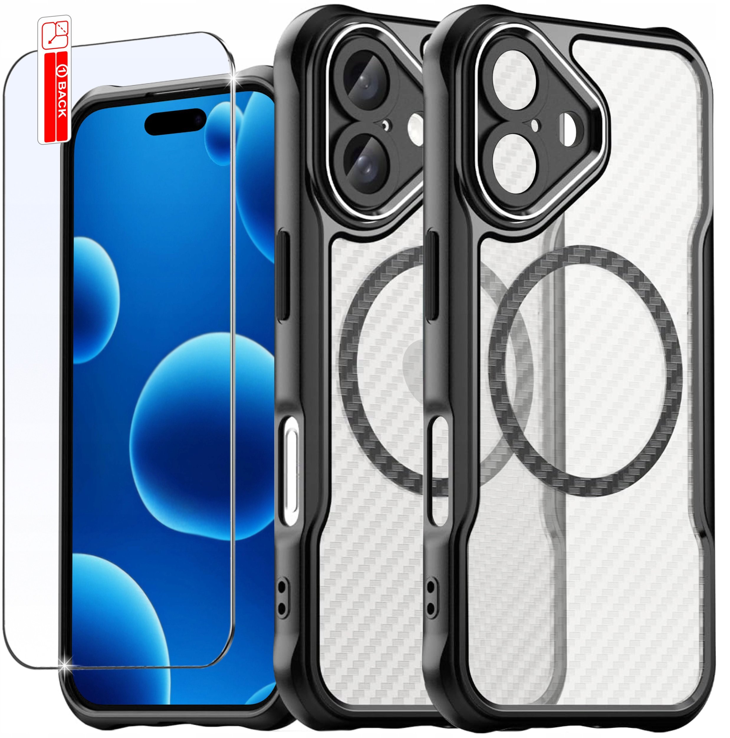 Etui do iPhone 16 |do MagSafe, Czarne Matowe, Trwałe, Wzmacniane| + Szkło