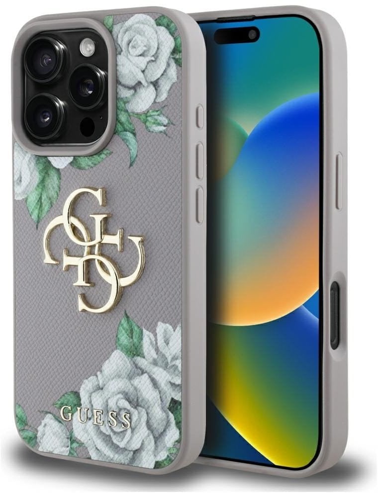 Etui Guess Grained Roses Big 4G logo do iPhone 16 Pro Max fioletowy