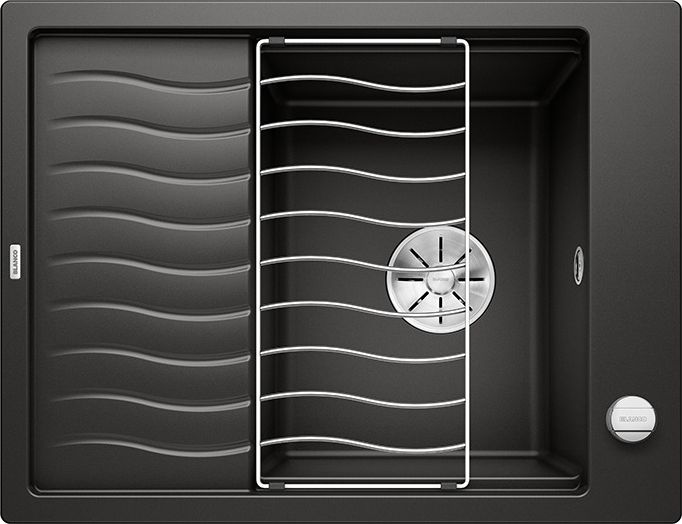 Zlewozmywak Blanco Elon 45 S Silgranit czarny z korkiem automatycznym InFino, kratka ociekowa (525879)