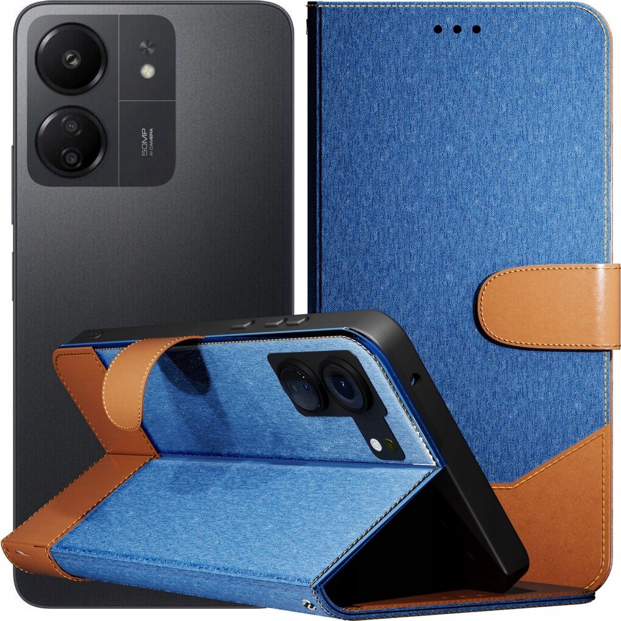 Hello Case Etui z Klapką Do Xiaomi Redmi 13C / Poco C65 (Jeans, Skórzane) Szkło 9H