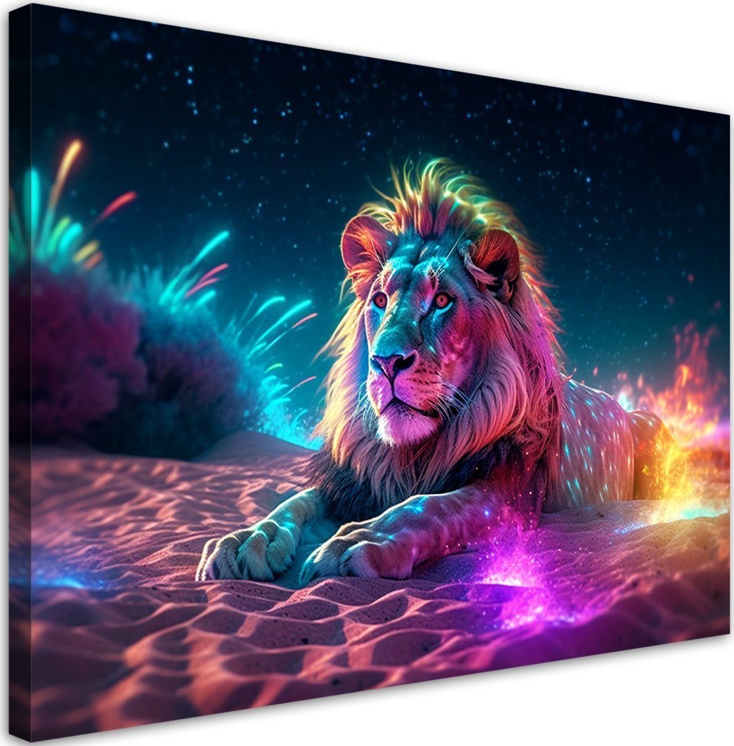 Feeby Obraz na płótnie, Neon Lew Natura Abstrakcja - 60x40
