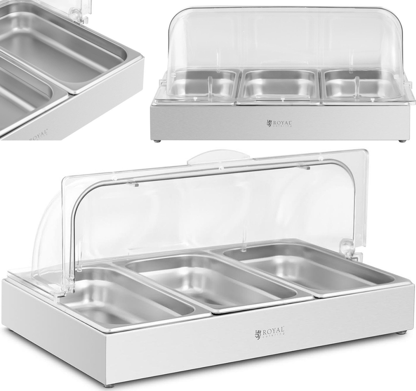 Royal Catering Witryna bufetowa śniadaniowa z pokrywą rolltop 3x GN 1/3 3x 2,6 l Witryna bufetowa śniadaniowa z pokrywą rolltop 3x GN 1/3 3x 2,6 l