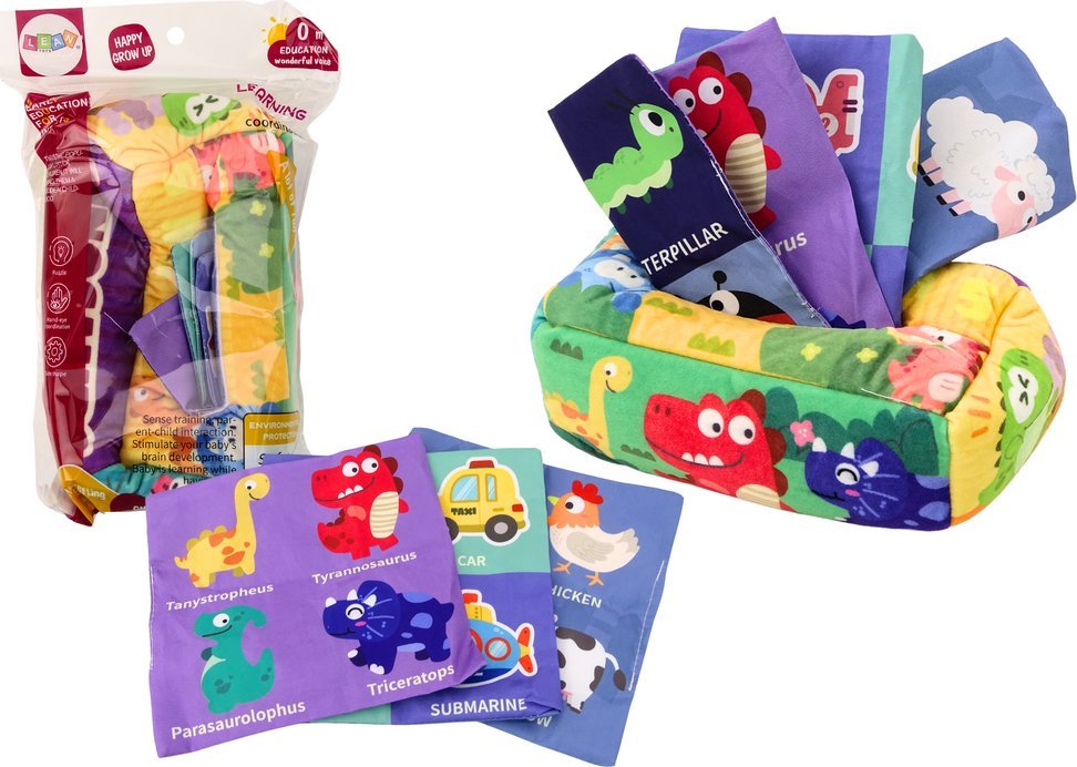 LeanToys Miękkie Pudełko Na Chusteczki 6 Tkanin 3 Szeleszczące Chusteczki Kolorowe