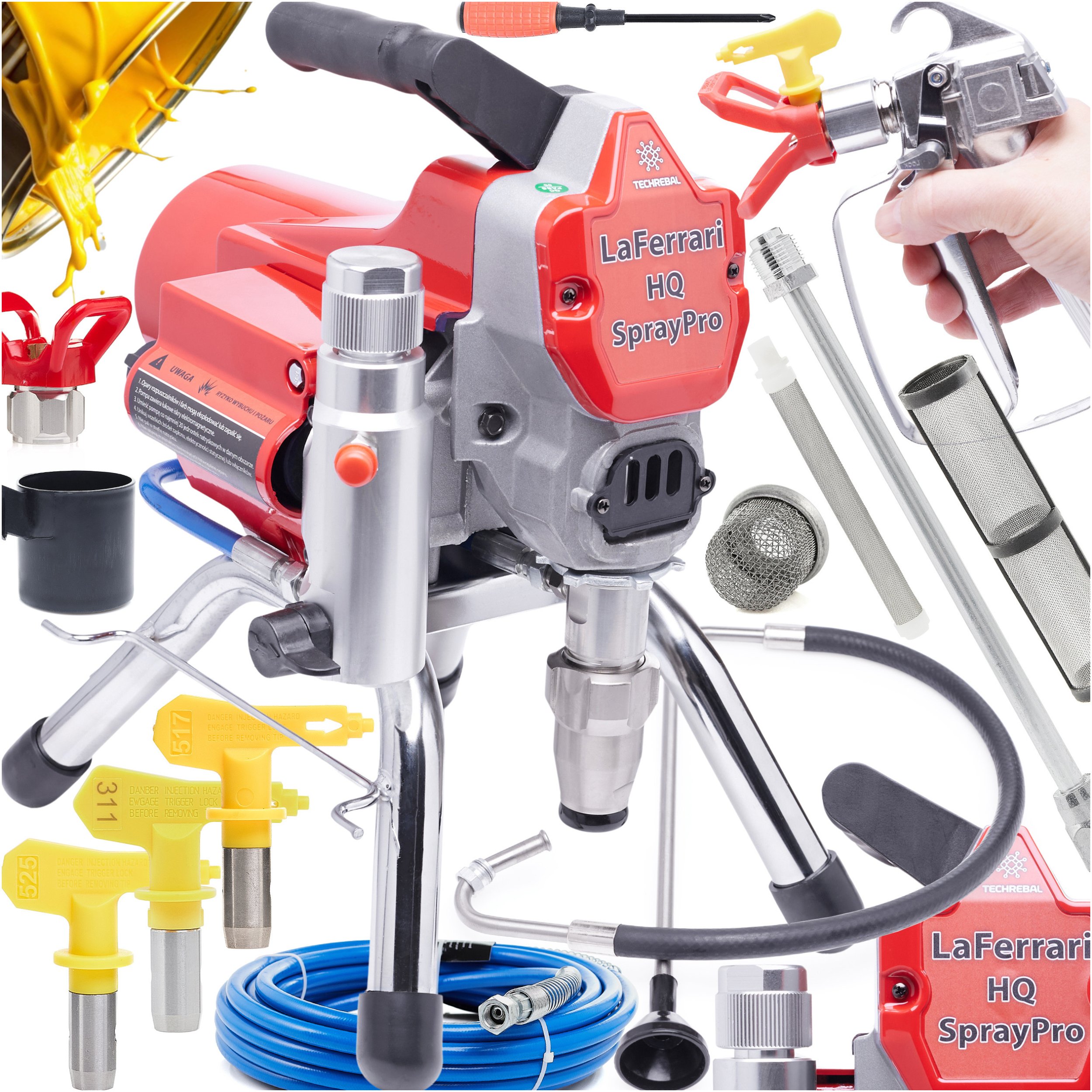 Agregat Malarski HQ Techrebal 1800W 2,5L/min Pistolet 3x Dysze Lanca Wąż 8m