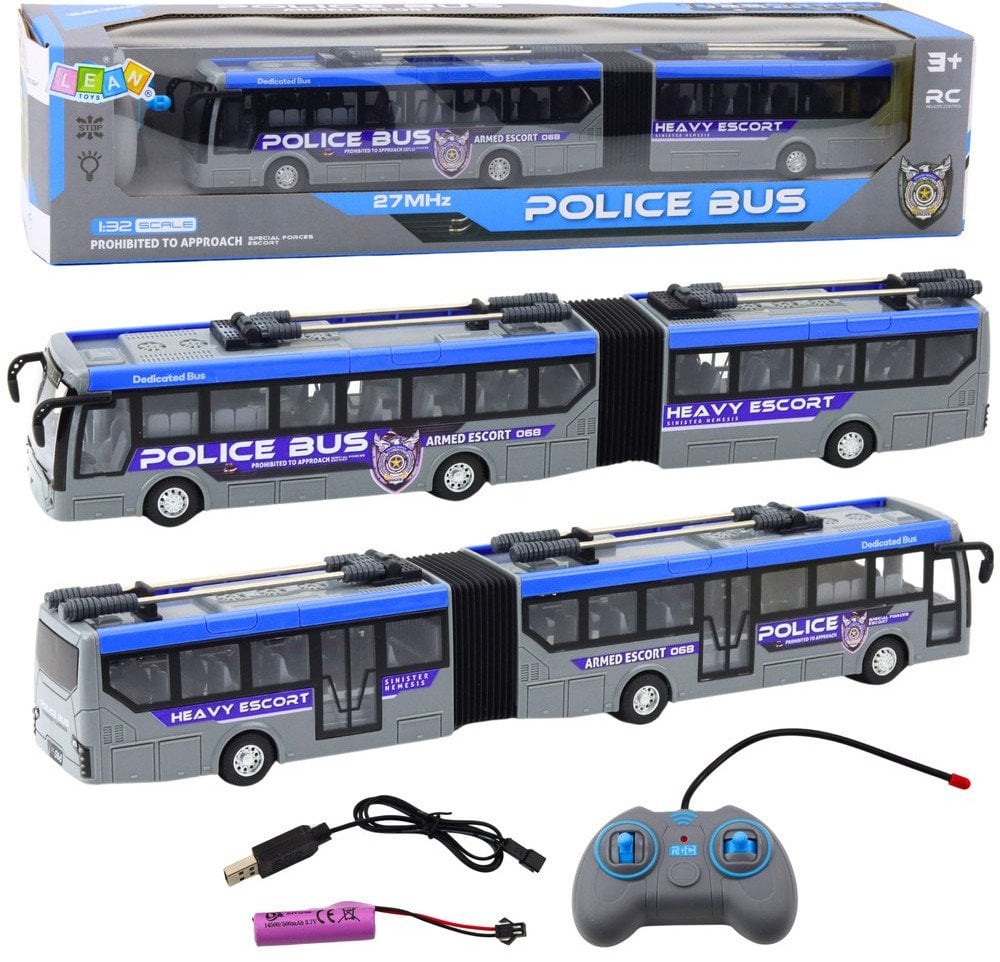 Autobus Policyjny Przegubowy Zdalnie Sterowany RC Światła Szary 1:32 LEAN Toys