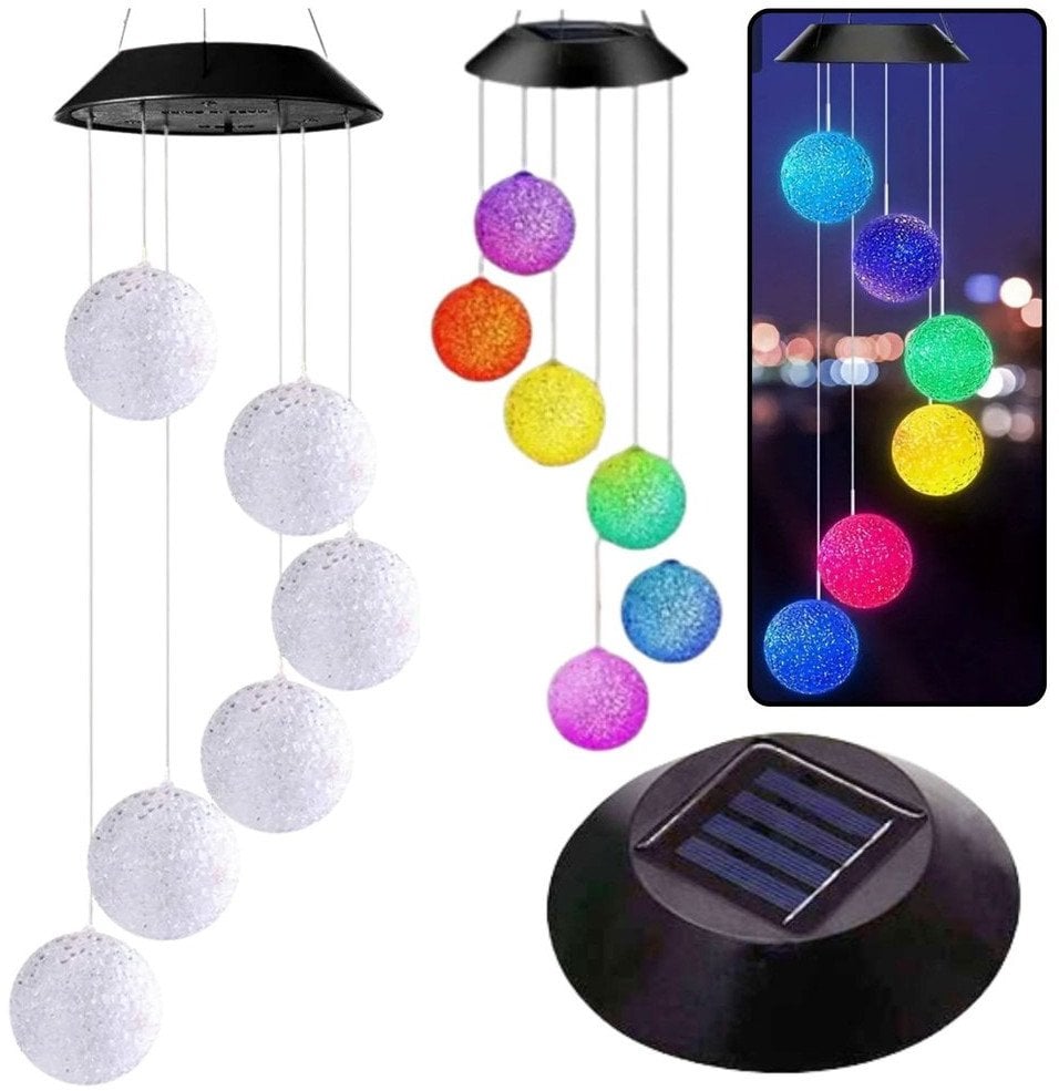 Lampki Solarne Ogrodowe LED Dzwonki Kule Kolorowe 70cm