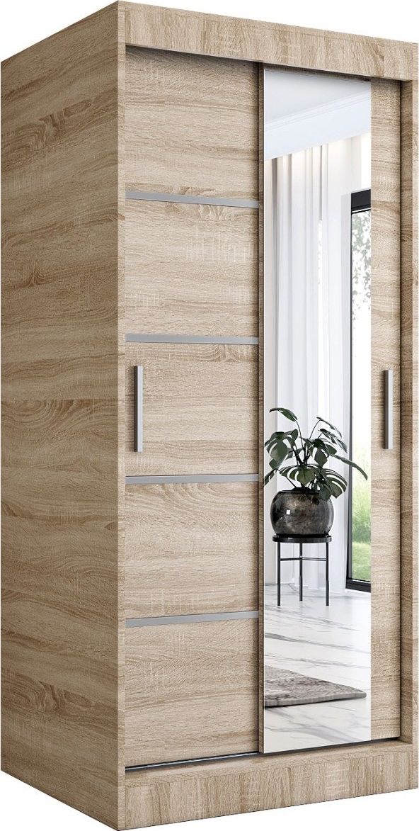 MKPOL Szafa przesuwna MODUO COMFORT 2 90 dąb sonoma z lustrem