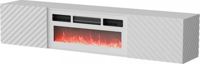 Cama Meble Szafka RTV LARA 183x35x37 biały mat + biały kominek