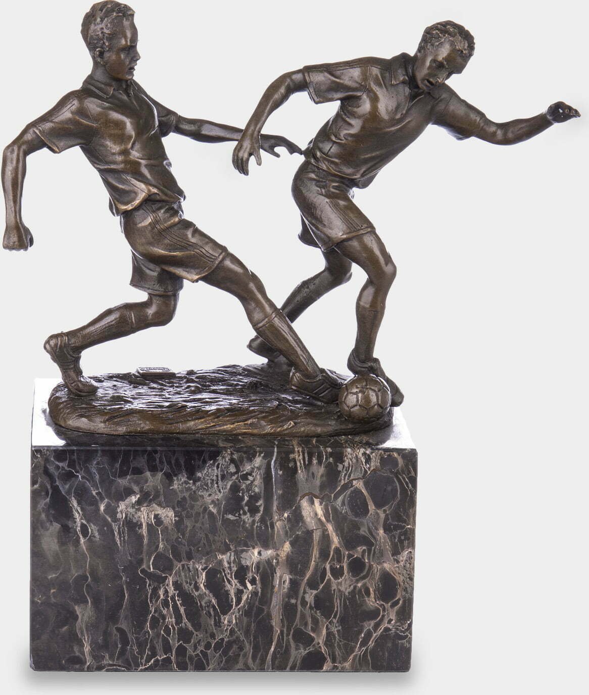 rzezbyzbrazu Dwóch Piłkarzy Statuetka z Brązu Trofeum Sportowe dla Piłkarza