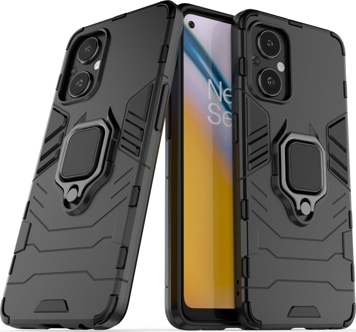 Hurtel Ring Armor pancerne hybrydowe etui pokrowiec + magnetyczny uchwyt OnePlus Nord N20 5G czarny