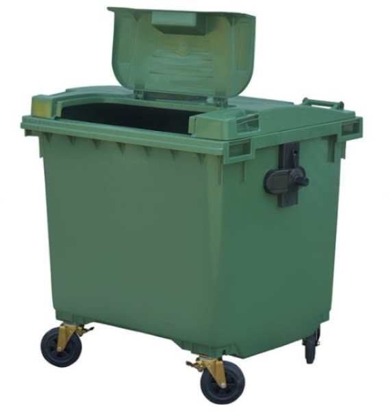 Pojemnik do segregacji odpadów na kółkach, pokrywa w pokrywie WEBER- pojemność 1100 l(kolor: zielony)