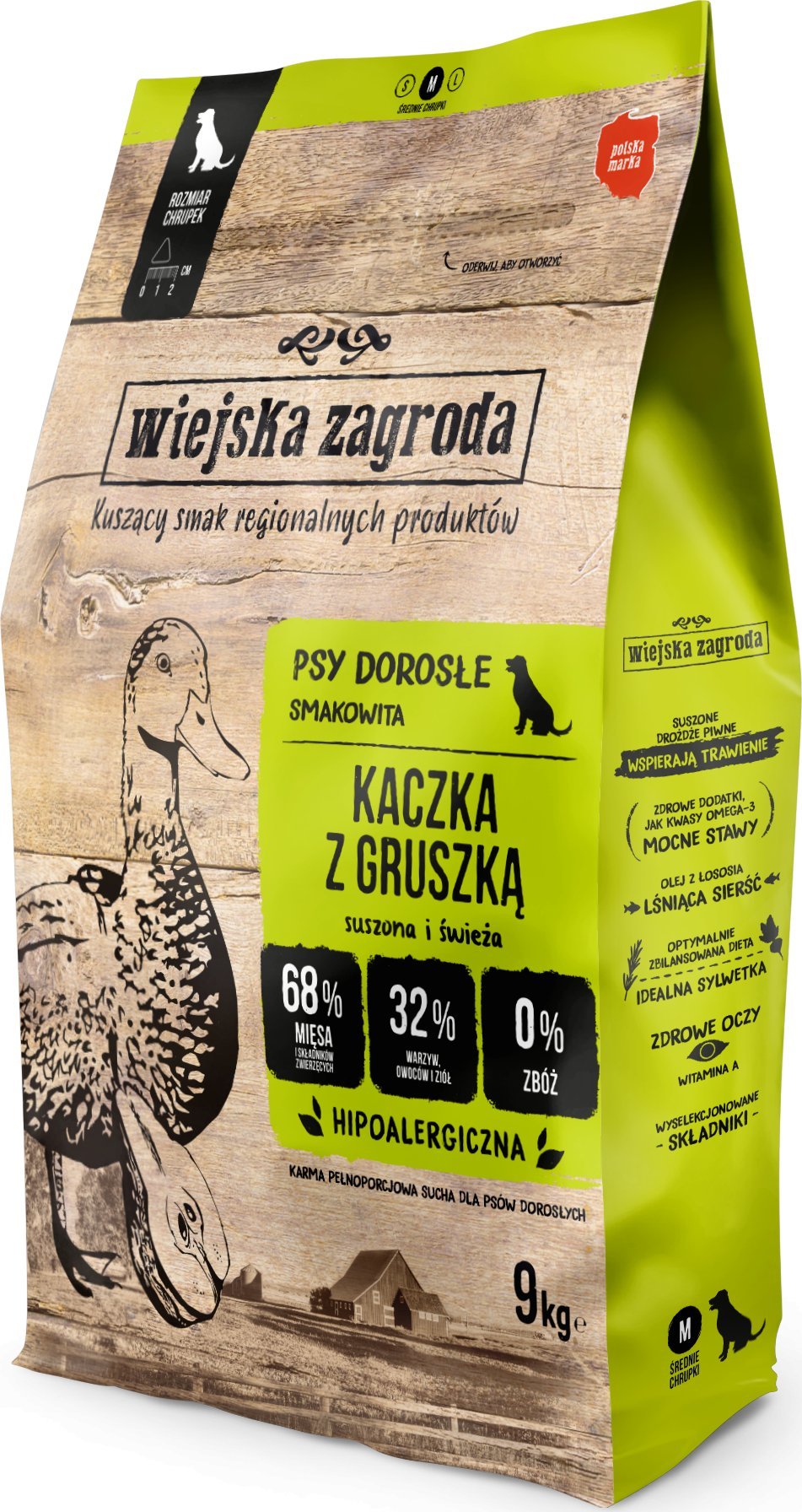 Wiejska Zagroda Karma sucha dla psa Kaczka z gruszką (dorosły) chrupki M 9kg