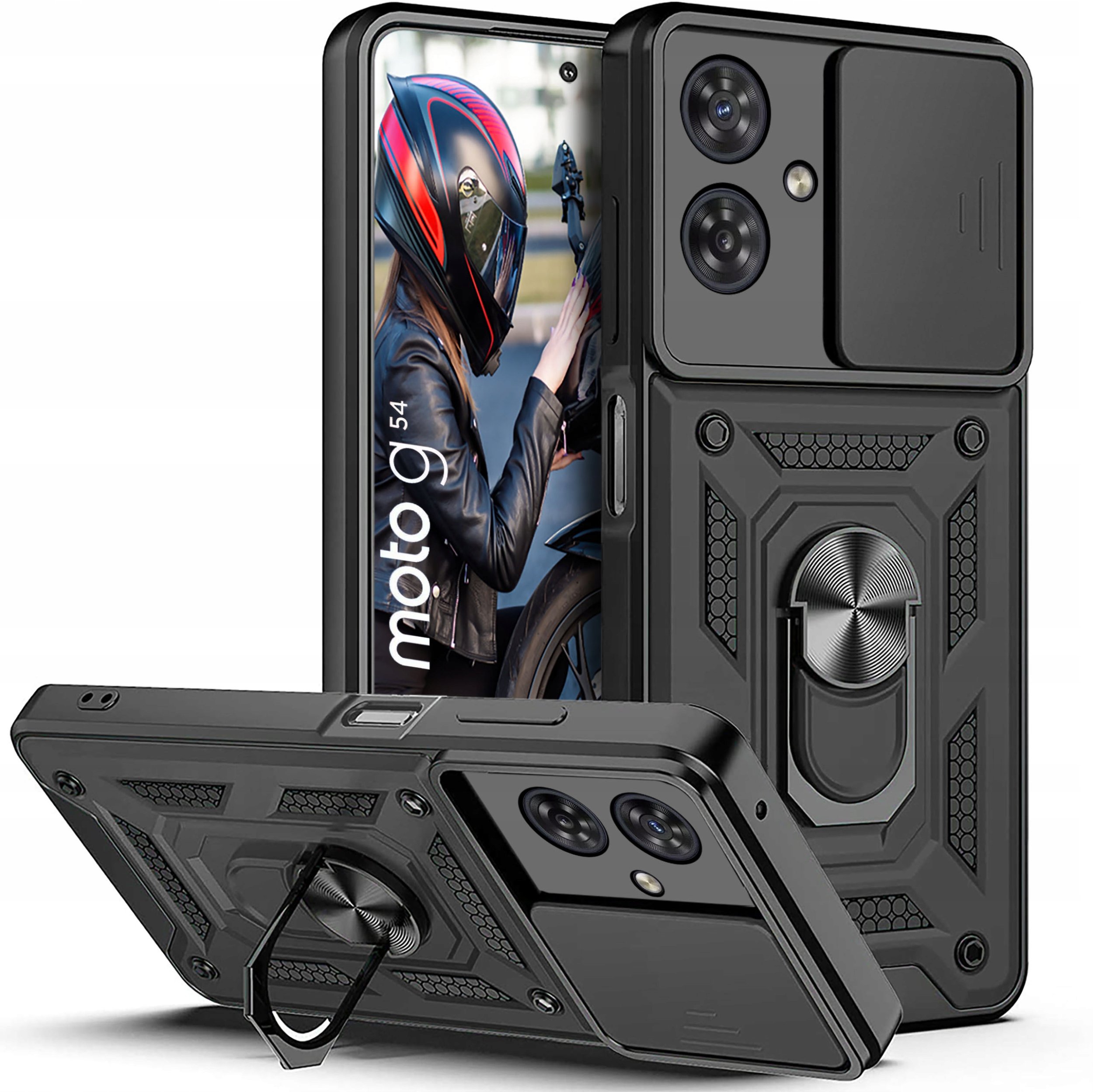 Etui do Motorola Moto G54 5G|Power Edition PANCERNE SLIDE RING CASE +SZKŁO