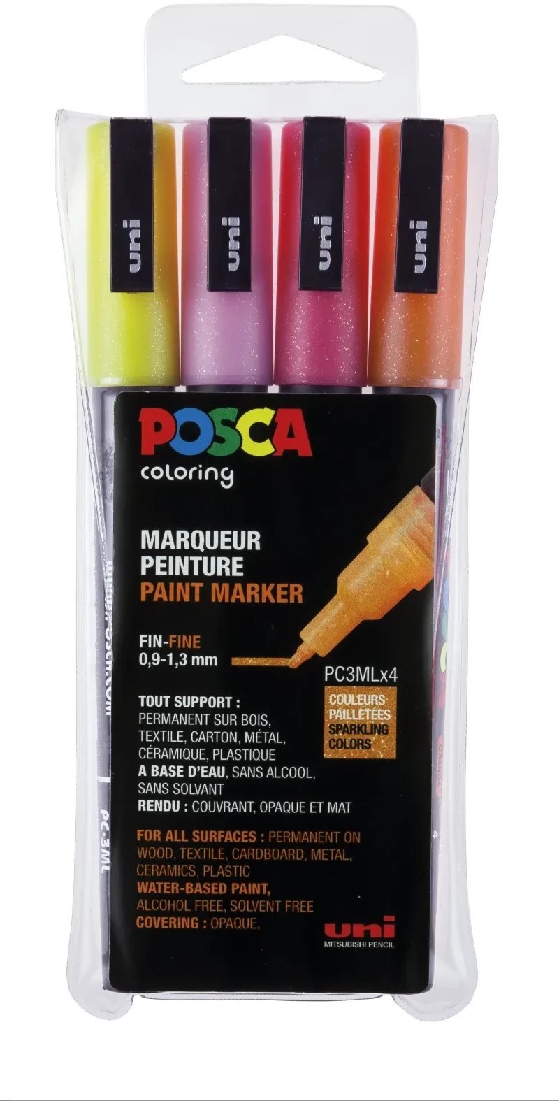 Posca Posca - PC3M - Fine Tip Pen - Glitter pink, 4 pc /Arts and Crafts /Multi