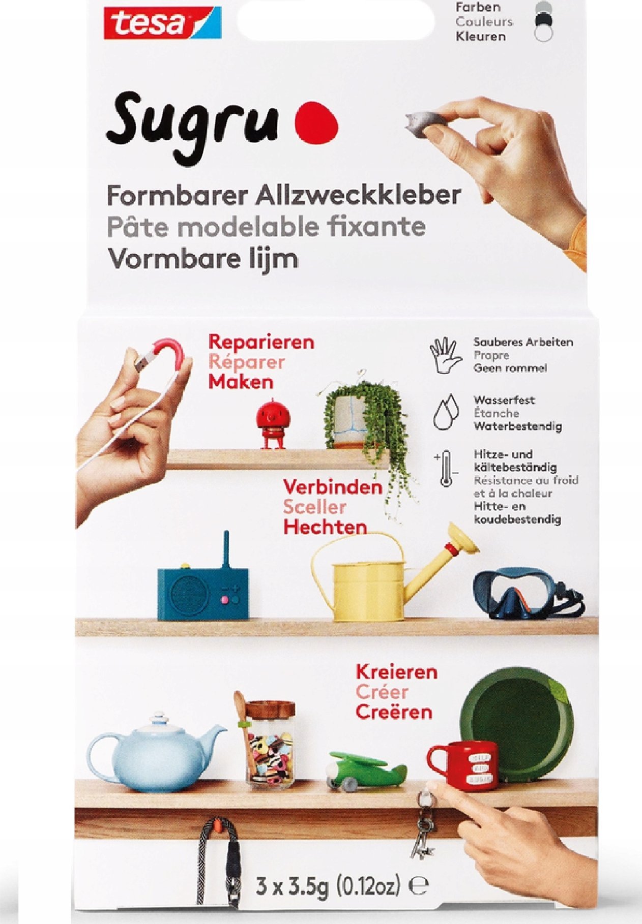 Tesa Klej modelujący Sugru czarny/biały/szary, 3x3,5g