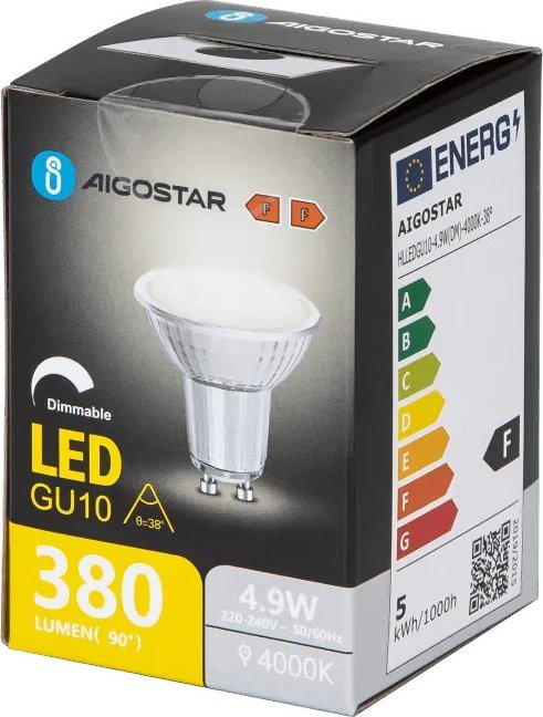 Aigostar Żarówka LED GU10 4,9W 4000K z możliwością ściemniania i szklanym kloszem LED GU10 4,9W 4000K z możliwością ściemniania i szklanym kloszem