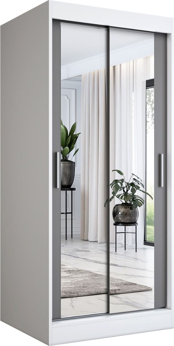 MKPOL Szafa przesuwna MODUO COMFORT 90 biała mat/antracyt z dwoma lustrami