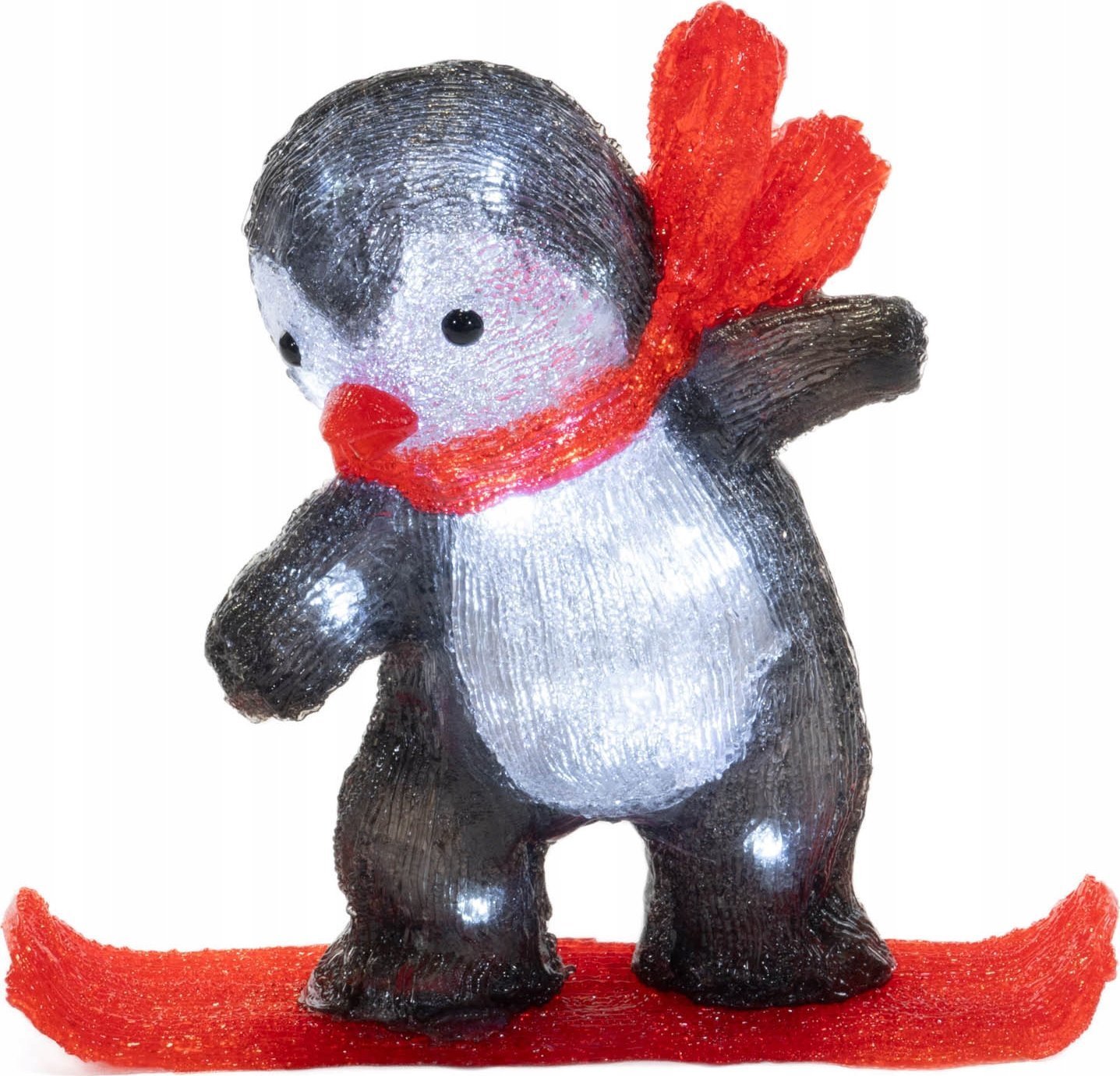Dekoracja świąteczna Fééric Lights and Christmas Dekoracja zimowa LED, pingwin na desce, 30,3 cm