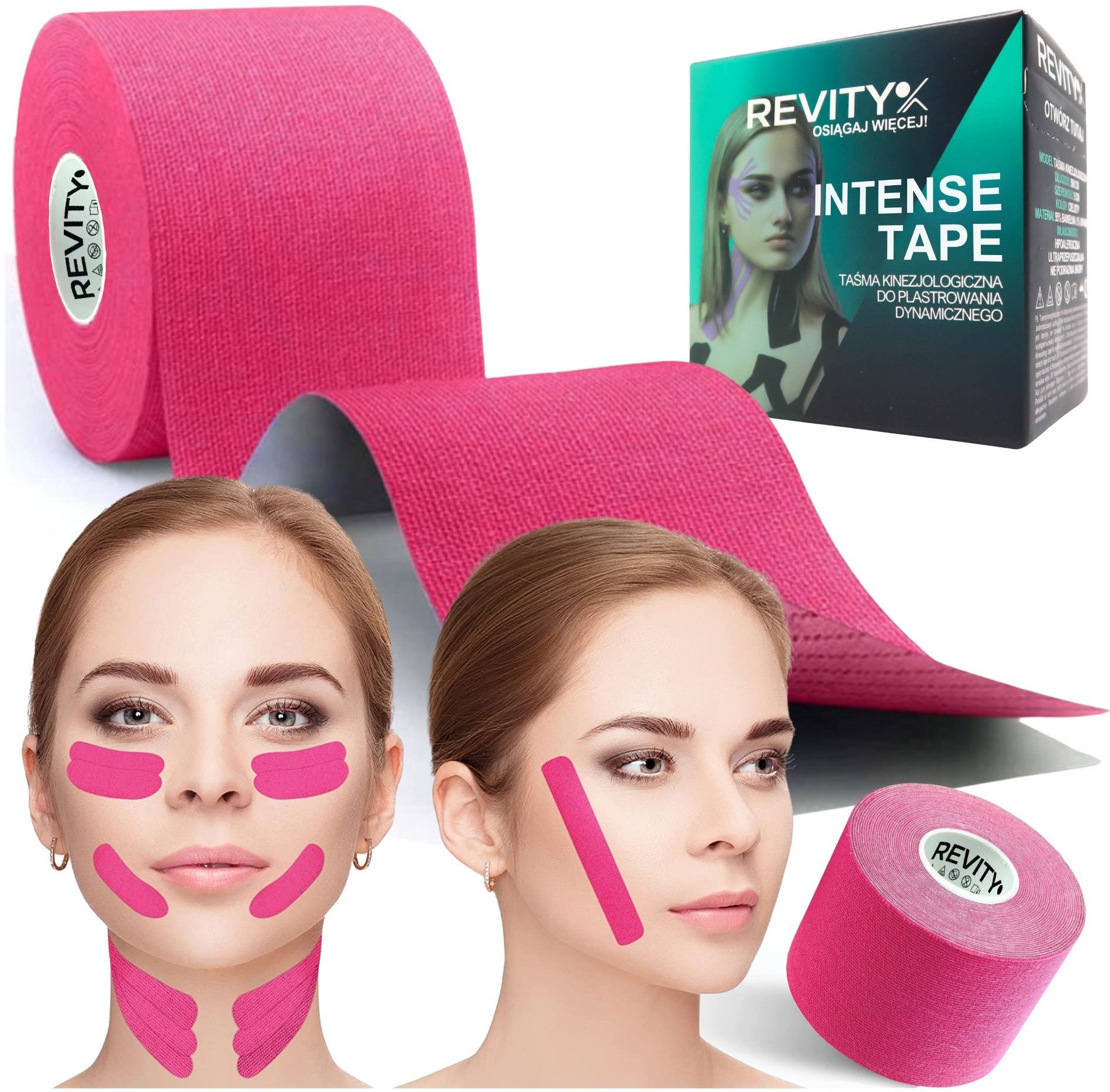 Taśma kinezjologiczna do twarzy i biustu medyczna Revity kinesio tape 5 cm x 5 m 1 szt.