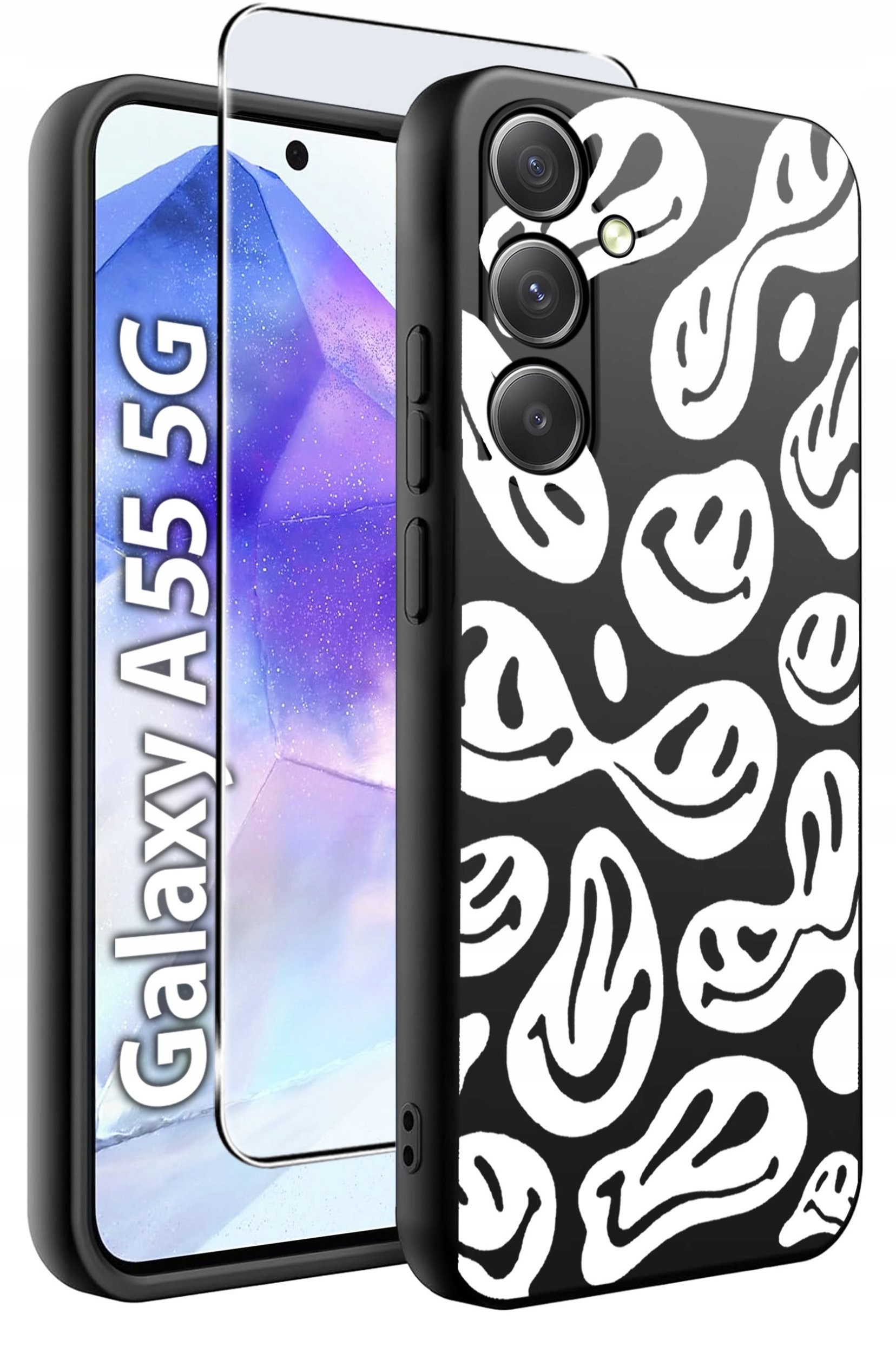 ETUI do Samsung A55 5G WZORY | SILIKONOWE MATT CASE + SZKŁO HARTOWANE 9H