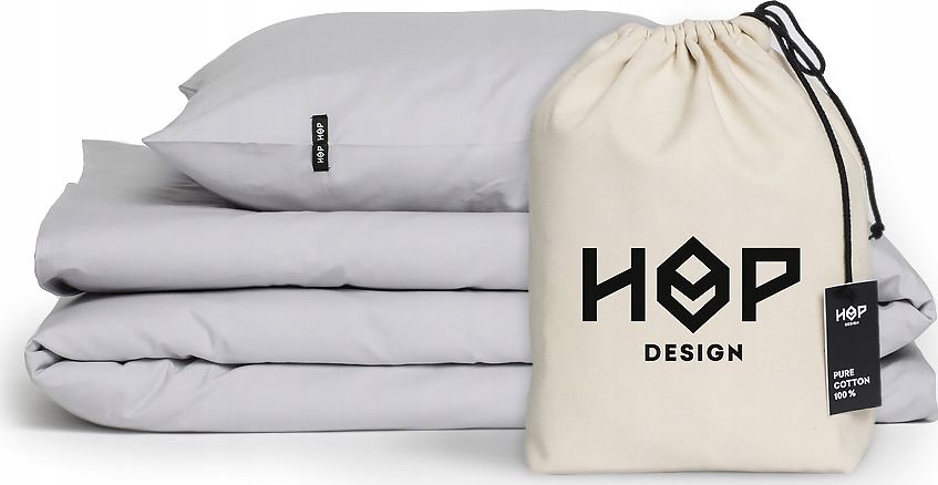 HOP DESIGN Pościel bawełna 160x200 oraz 2x70x80 Jasny Szary