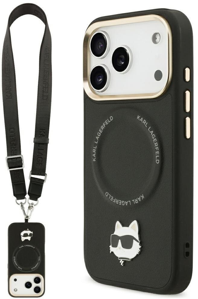 Karl Lagerfeld Etui Big Strap Choupette Metal Logo MagSafe do iPhone 17 Pro czarny