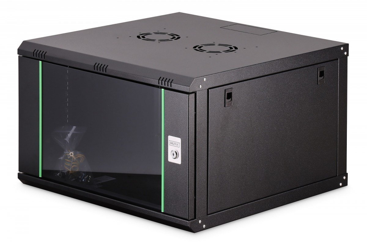 Szafa Digitus Szafa sieciowa wisząca jednosekcyjna Dynamic 19" 7U, 600x600, szklane drzwi, czarny, nieskładana, 60kg