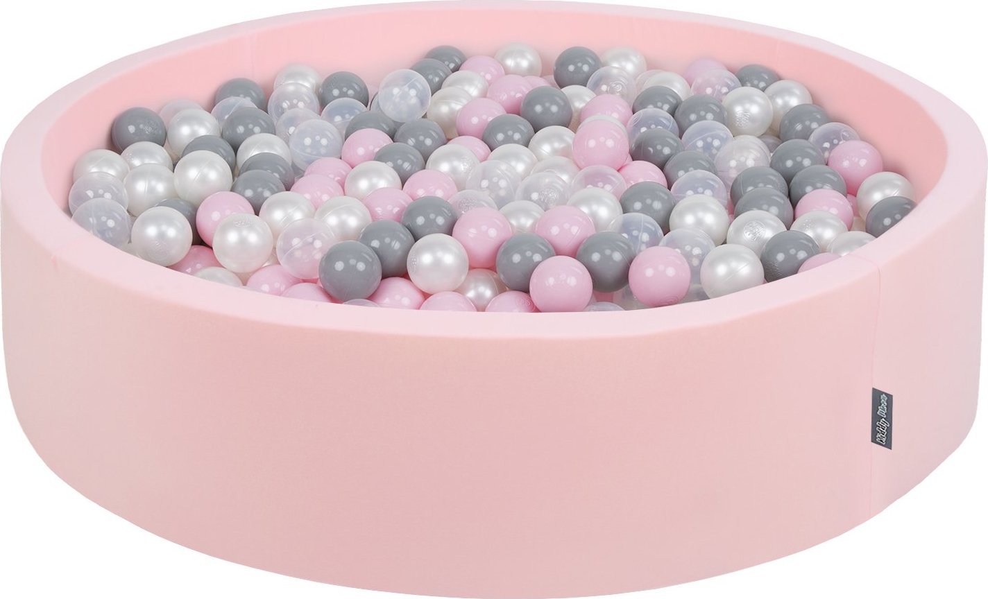 KiddyMoon KiddyMoon Suchy basen okrągły z piłeczkami 7cm 120x30 różowy: perła-szary-transparent-pudrowy róż 120x30/1000piłek Zabawka basen piankowy