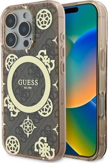 Guess Guess GUHMP16XH4PYEEW iPhone 16 Pro Max 6.9" brązowy/brown hardcase IML Peony On 4G Background MagSafe