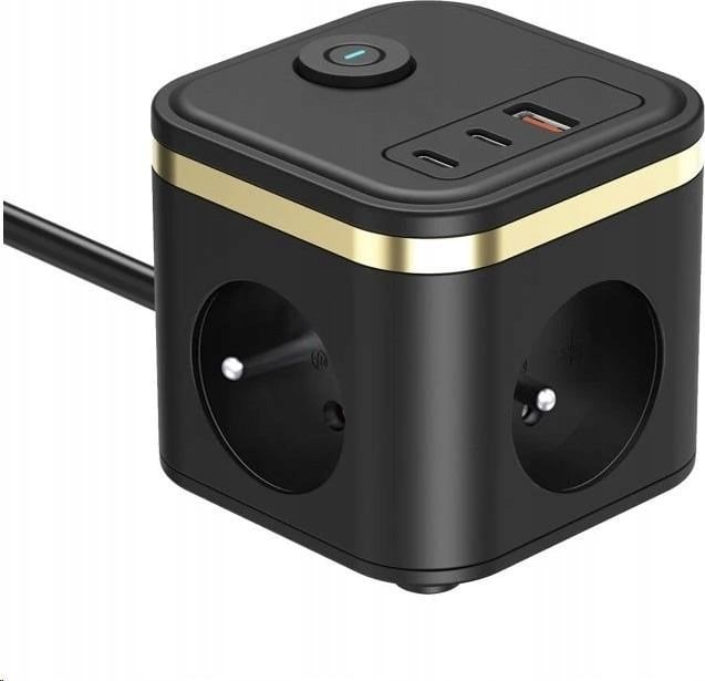 Viking Viking síťový adaptér YC33, 3x 230 V, 1x USB-A, 2x USB-C, tlačítko ON/OFF, délka 1,4 m, černá