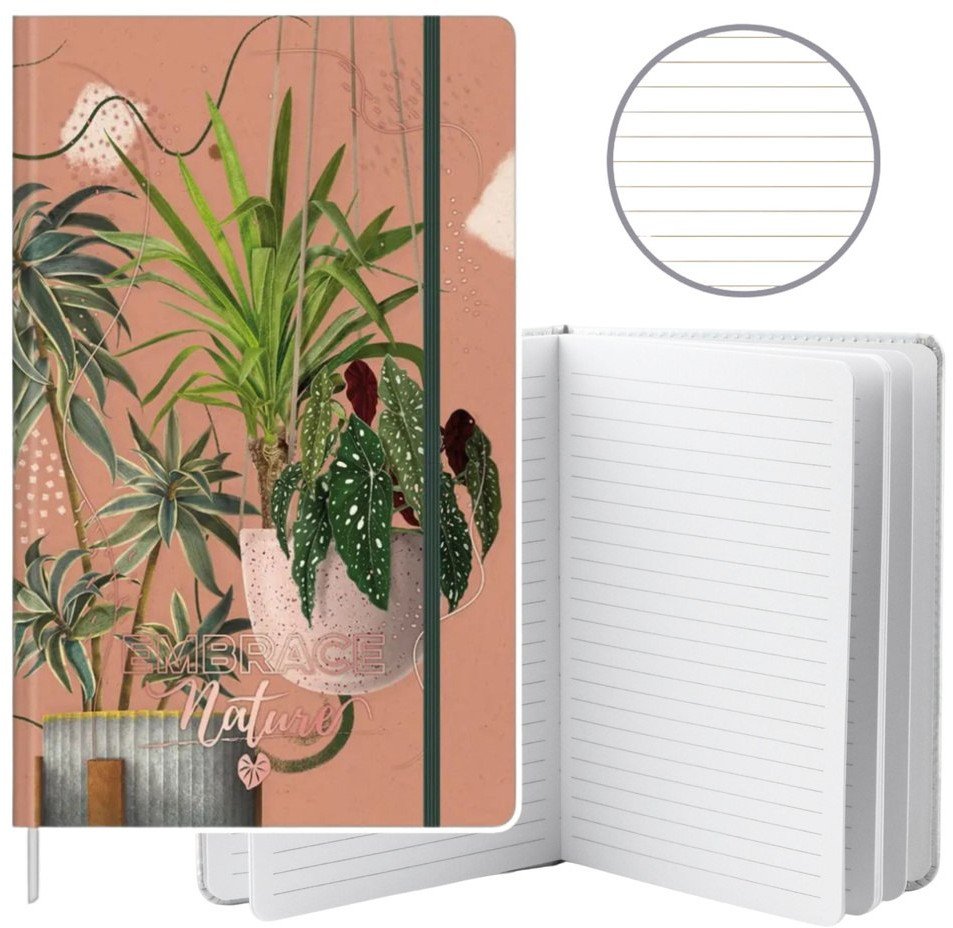 Notatnik Zeszyt Planner W Linie Liście Rośliny Gumka A5 80 Kartek LEAN