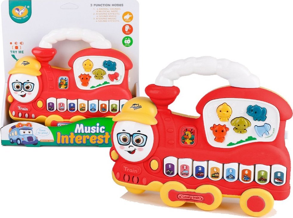 Interaktywne Pianinko Lokomotywa Dźwięk Zwierzątka Odgłosy Pojazdów Melodie Czerwony LEAN Toys