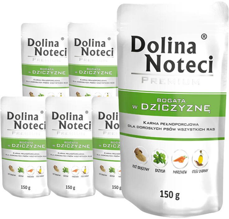 Mokra karma dla psa Dolina Noteci Premium bogata w dziczyznę saszetka 10 x 150 g
