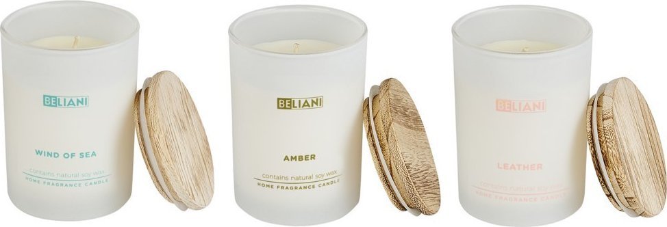 Beliani 3 świeczki zapachowe sojowe skóra/morska bryza/bursztyn SIMPLICITY