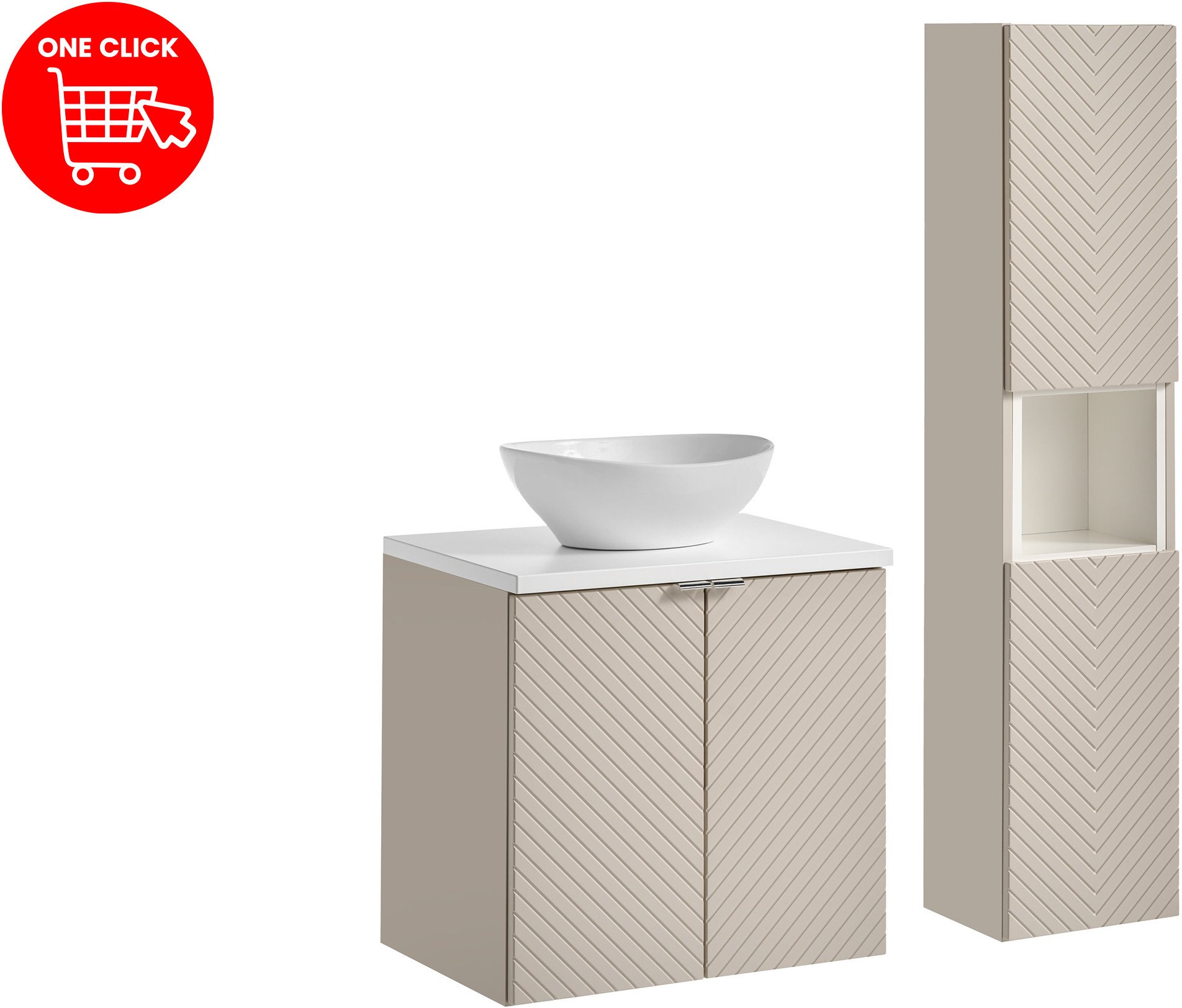 Zestaw meblowy 60cm z blatem, umywalką nablatową Lola i szafką wysoką