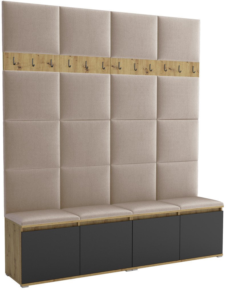 Tapicerowana garderoba Noris II - kolor artisan z czarnym frontem + tkanina Trinity 04