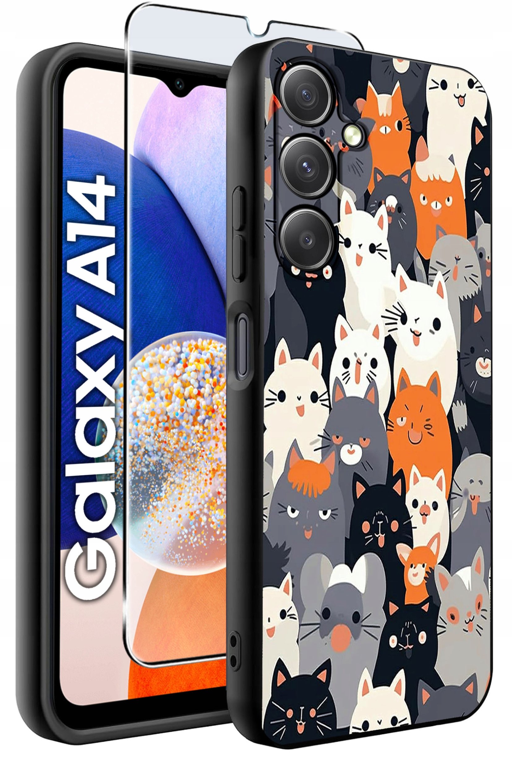 ETUI do Samsung A14 5G WZORY | SILIKONOWE MATT CASE + SZKŁO HARTOWANE 9H