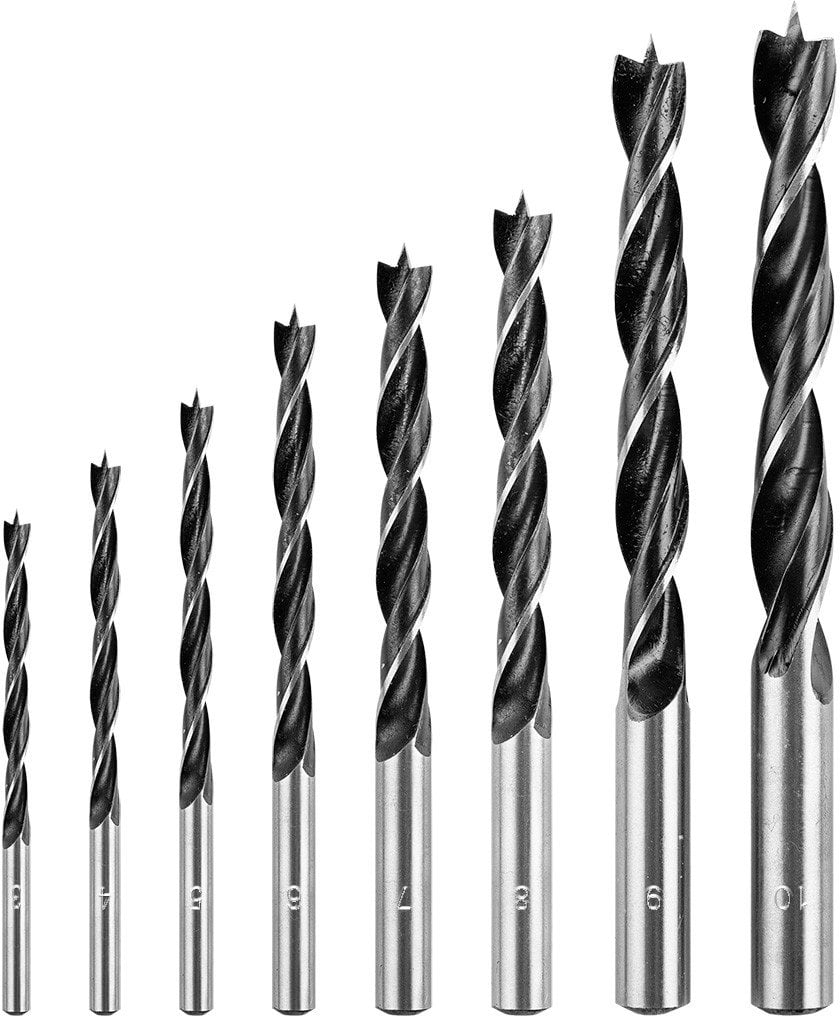 Zestaw wierteł do drewna: 3, 4, 5, 6, 7, 8, 9, 10 mm, 8 sztuk