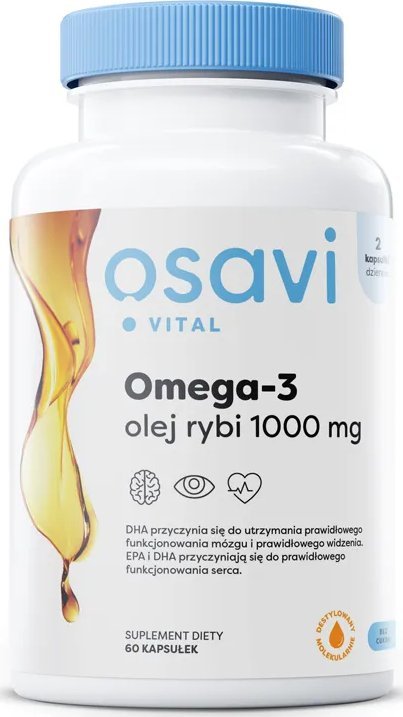 Osavi Osavi - Omega-3 Olej Rybi, 1000mg, Naturalny Smak, 60 kapsułek miękkich