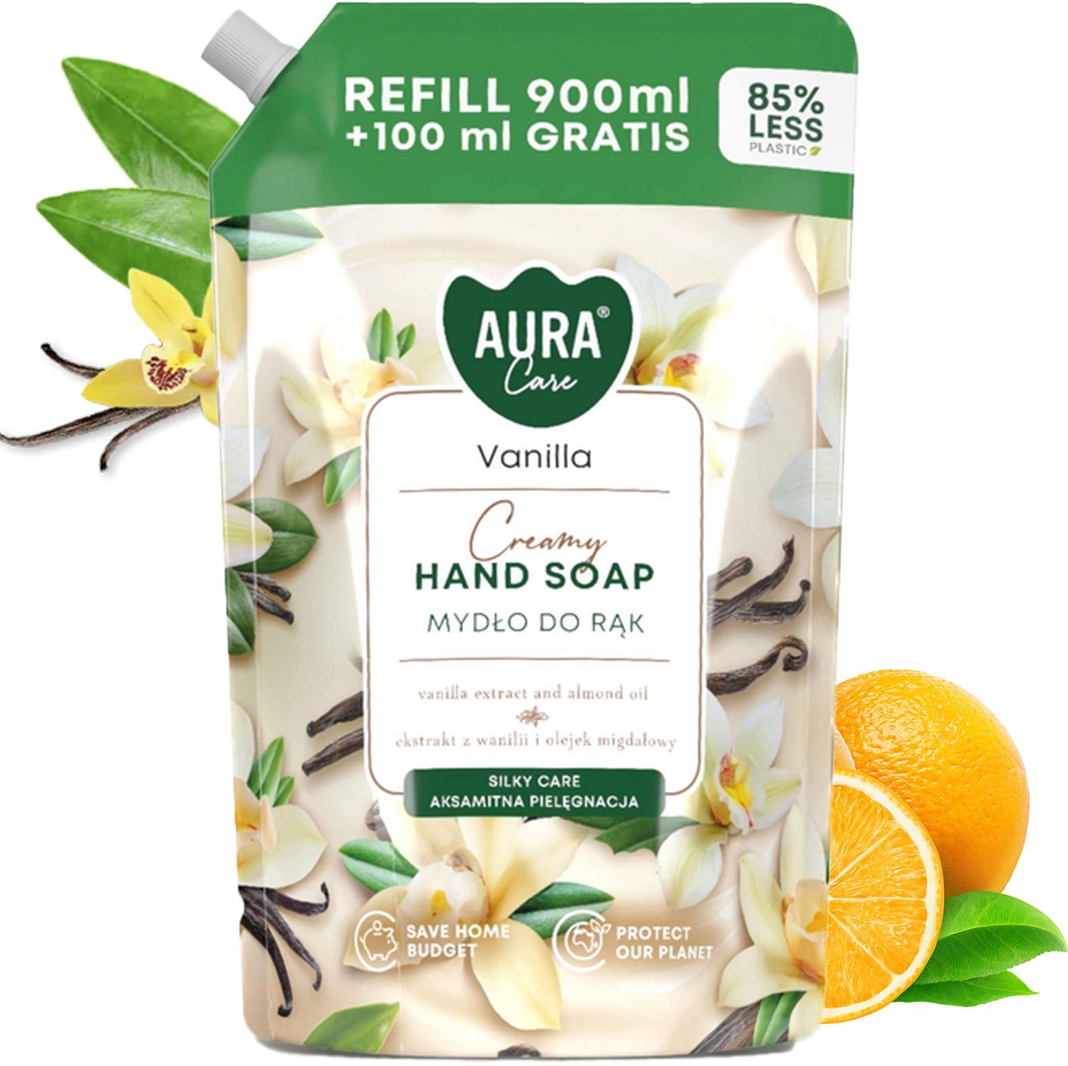 AURA Care Mydło Do Rąk Kremowe Wanilia 1000 ml Uzupełniające AHS-002-003
