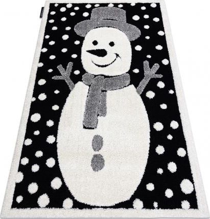 Dywany Łuszczów Dywan dziecięcy JOY Snowman bałwanek, dla dzieci - Strukturalny, dwa poziomy runa czarny / krem, 140x190 cm