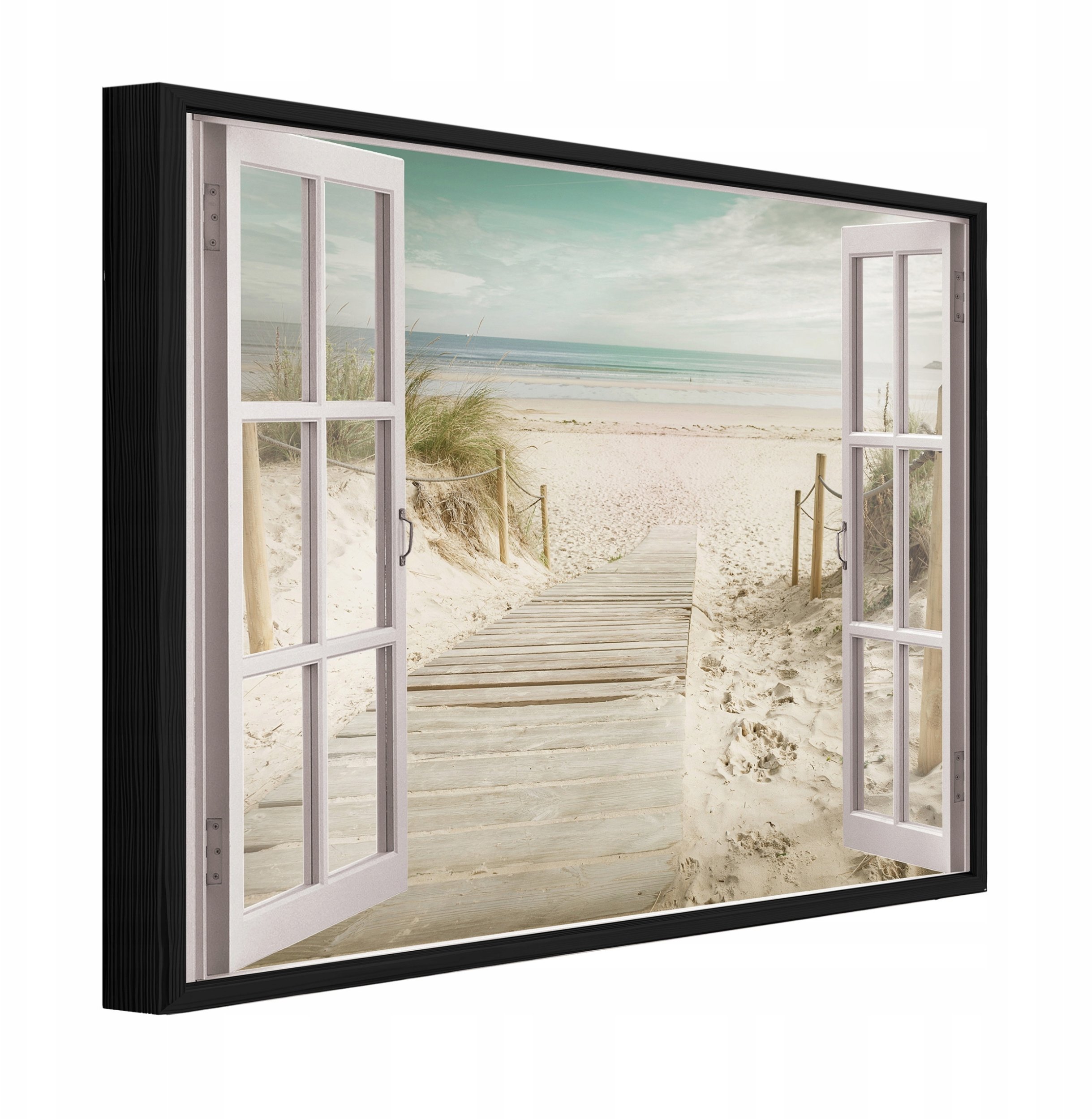 Obraz W Ramie Na Płótnie Okno Plaża Do Sypialni Salonu 120x80