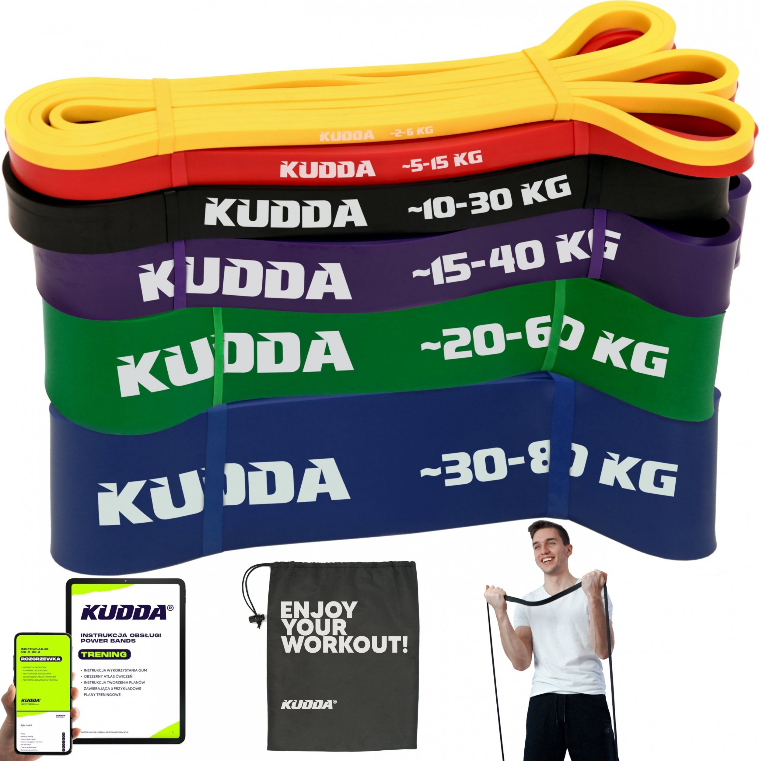 KUDDA ZESTAW 6 GUM DO ĆWICZEŃ POWER BAND gumy oporowe fitness WYSOKA JAKOŚĆ KUDDA