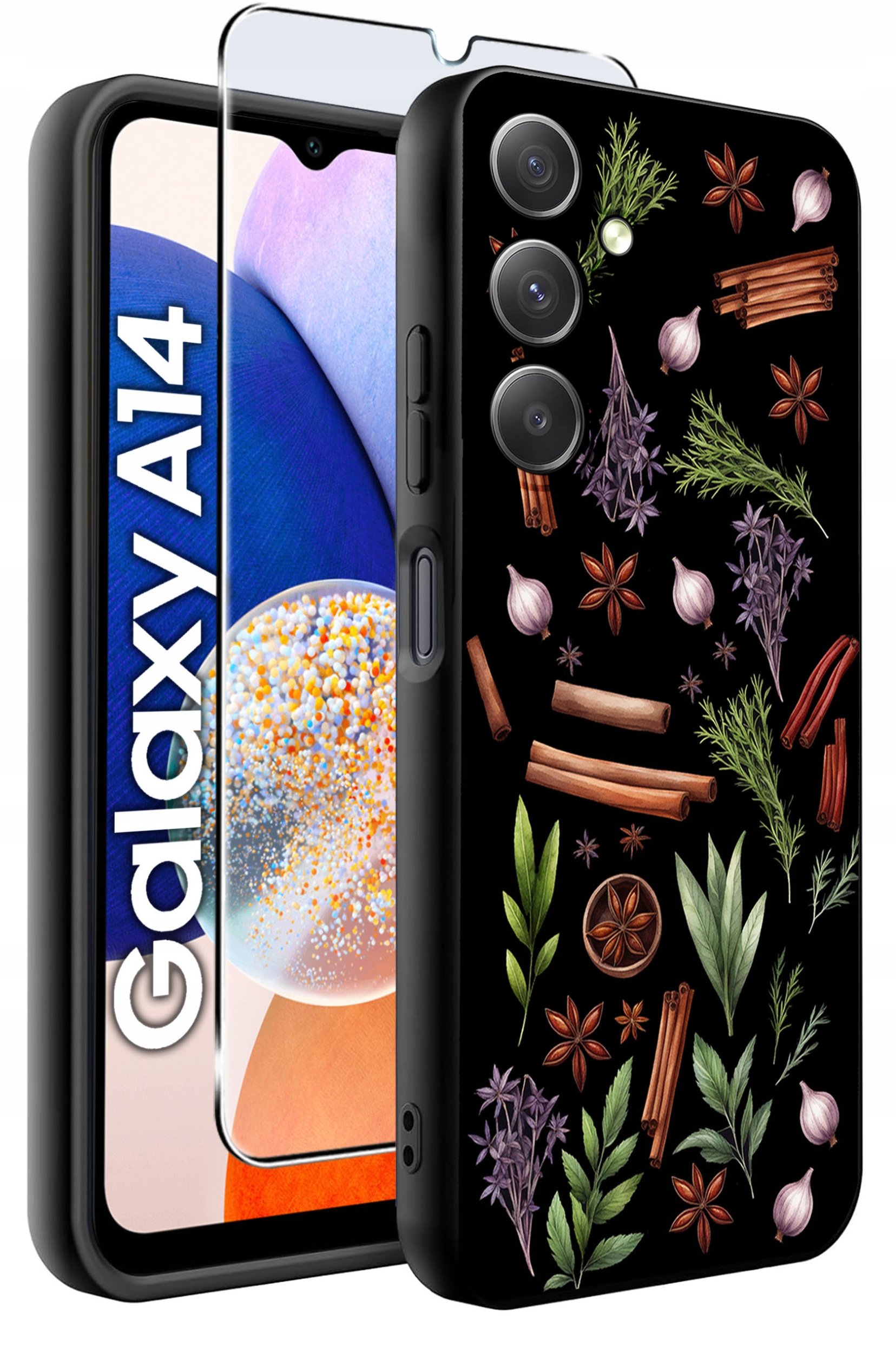 ETUI do Samsung A14 5G WZORY | SILIKONOWE MATT CASE + SZKŁO HARTOWANE 9H