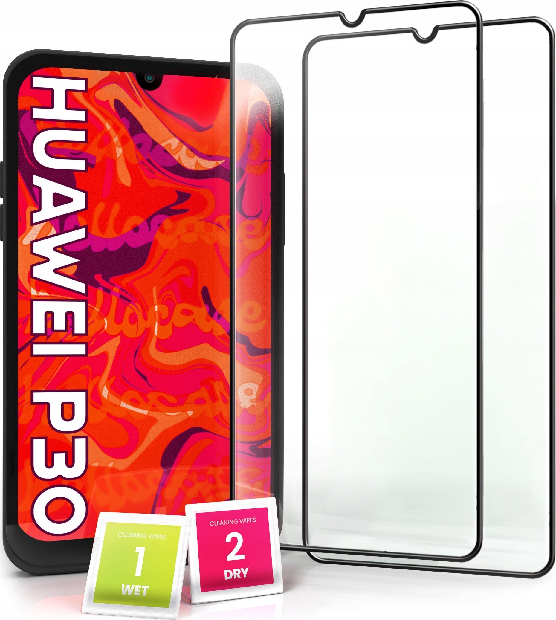 Hello Case 2-pak Szkło Hartowane do Huawei P30 Ochronne Pełne Na cały ekran 5D 9H
