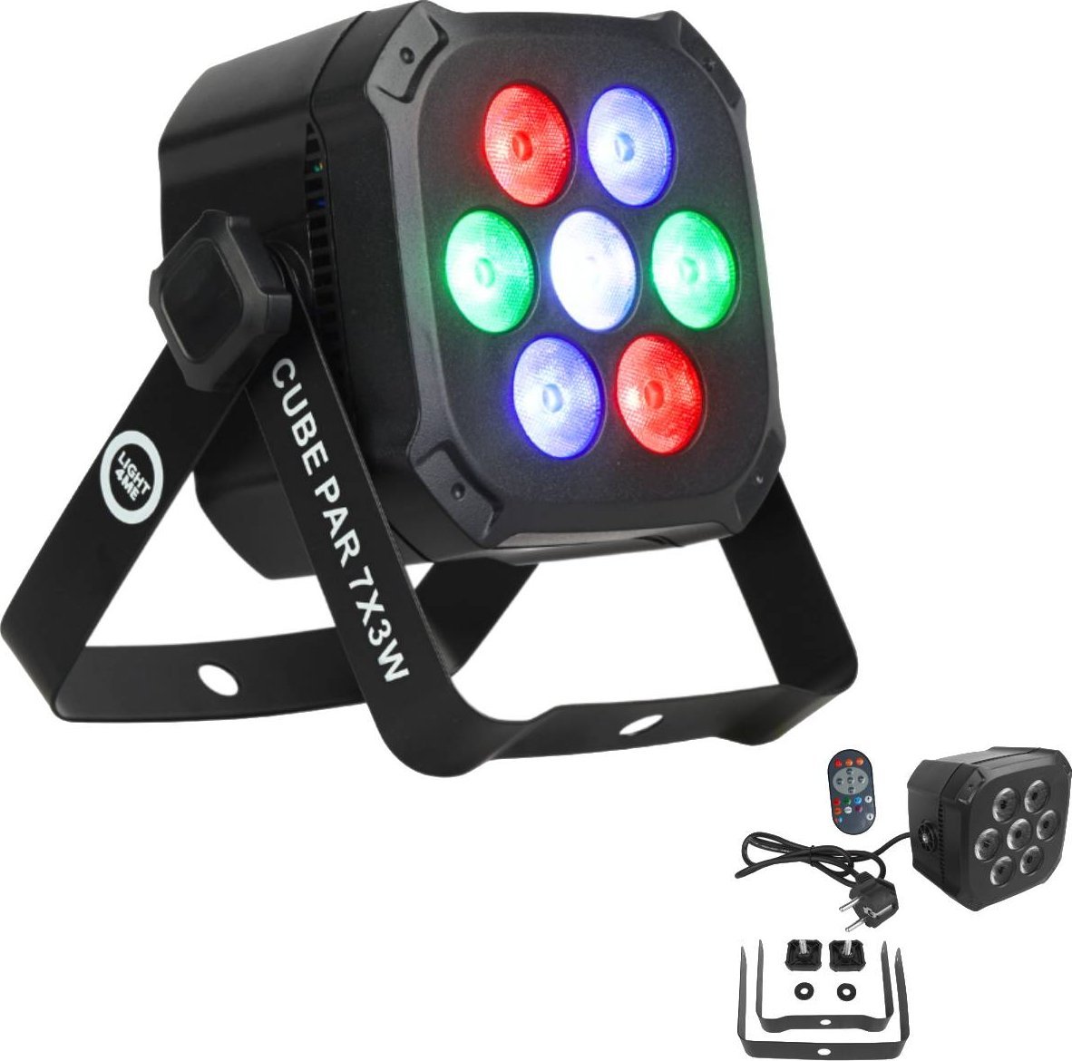 LIGHT4ME CUBE PAR 7X3W reflektor par oświetlenie sceniczne efekt świetlny LED RGB