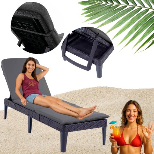 Leżak ogrodowy Keter Jaipur grafit z poduszką Bazkar Premium S49