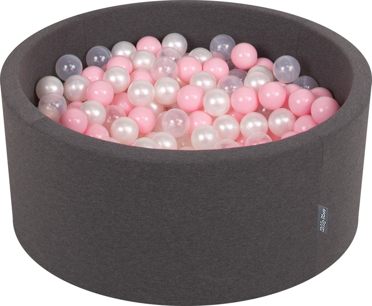 KiddyMoon KiddyMoon Suchy basen okrągły z piłeczkami 7cm 90x40 ciemnoszary: pudrowy róż-perła-transparent 90x40cm/300piłek Zabawka basen piankowy