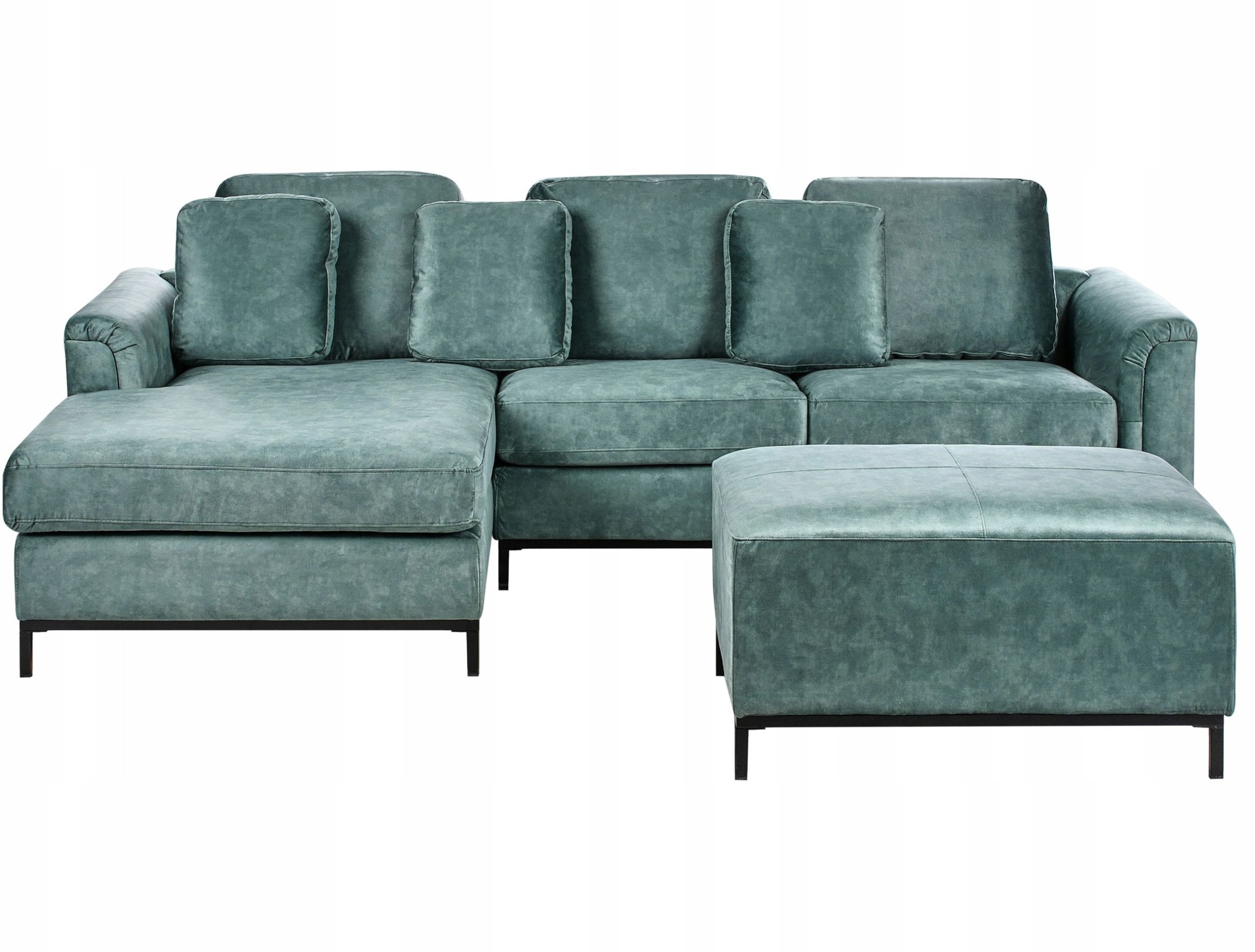 Narożnik dla 5 osób OSLO Welur Lazurowy z otomaną Prawostronny